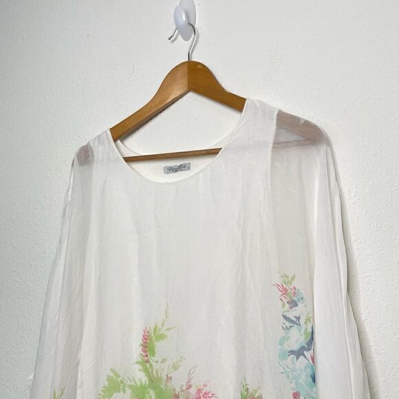 Elena Baldi Italy Women’s Silk White Floral Dolman Sleeve Top Size S - Picture 2 of 7